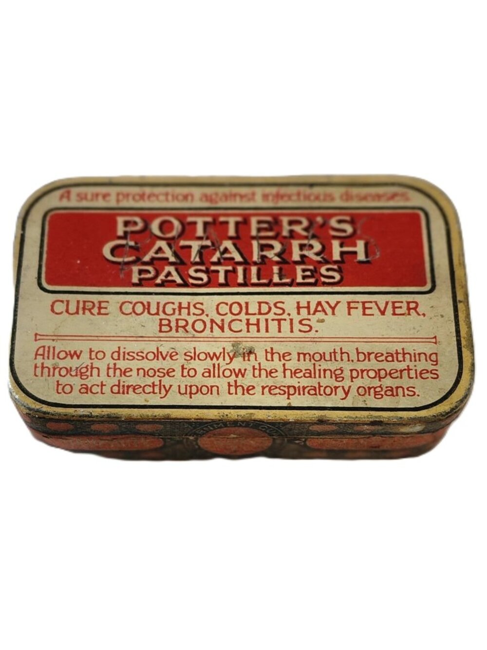 Potters Catarrh Pastilles Cure Coughs Colds Hay Fever Asthma Antique Tin RARE